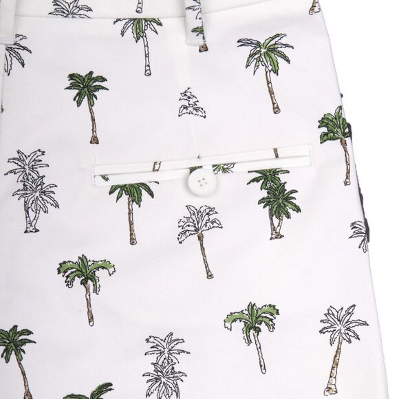 Zara Palm Tree Shorts Belted Stretch Tropical High Waist White Green Tan XS - Picture 7 of 10